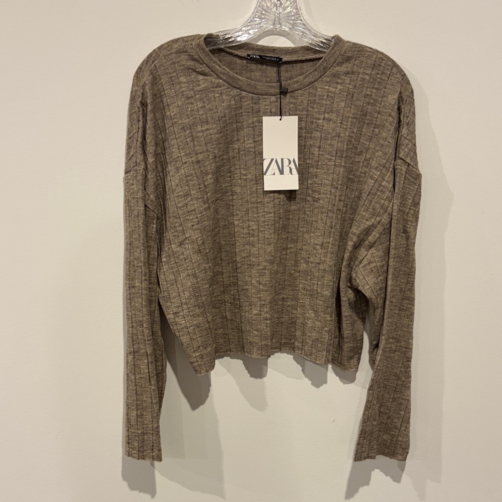 Zara Women's Taupe Long Sleeve Tee